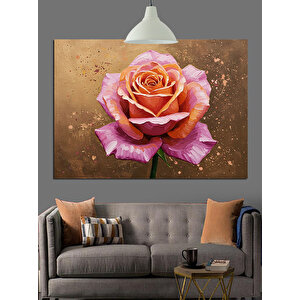 Pembe Gül Çiçek Açmış Kadife Dekoratif Kanvas - Mdf Ahşap Tablo 100x140 cm