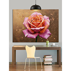 Pembe Gül Çiçek Açmış Kadife Dekoratif Kanvas - Mdf Ahşap Tablo 100x140 cm