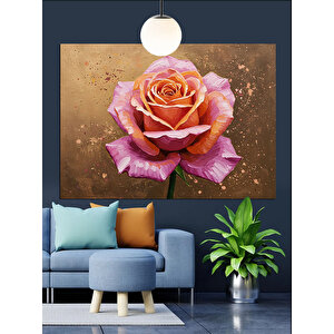 Pembe Gül Çiçek Açmış Kadife Dekoratif Kanvas - Mdf Ahşap Tablo 100x140 cm