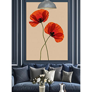 Kırmızı Gelincik Çiçek Dikey Beyaz Fon Dekoratif Kanvas - Mdf Ahşap Tablo 100x140 cm