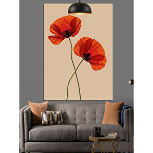 Kırmızı Gelincik Çiçek Dikey Beyaz Fon Dekoratif Kanvas - Mdf Ahşap Tablo 100x140 cm