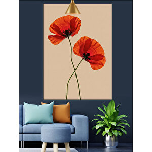 Kırmızı Gelincik Çiçek Dikey Beyaz Fon Dekoratif Kanvas - Mdf Ahşap Tablo 100x140 cm