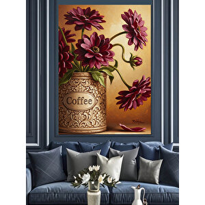 Kahve Çiçekleri Vintage Çizim Dekoratif Kanvas - Mdf Ahşap Tablo 25x35 cm