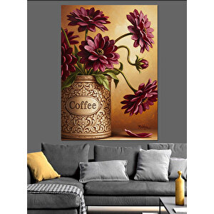 Kahve Çiçekleri Vintage Çizim Dekoratif Kanvas - Mdf Ahşap Tablo 25x35 cm