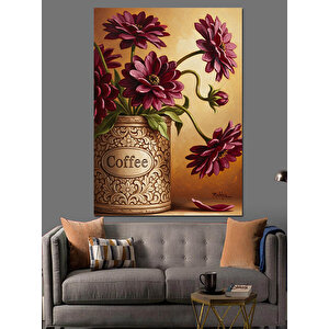 Kahve Çiçekleri Vintage Çizim Dekoratif Kanvas - Mdf Ahşap Tablo 25x35 cm