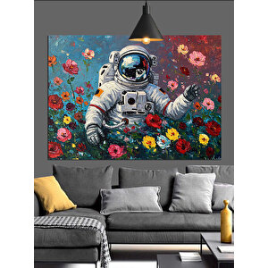 Çiçekli Uzay Giysili Astronot Dekoratif Kanvas - Mdf Ahşap Tablo 50x70 cm