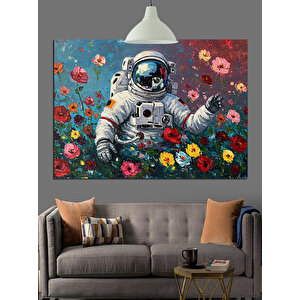 Çiçekli Uzay Giysili Astronot Dekoratif Kanvas - Mdf Ahşap Tablo 50x70 cm
