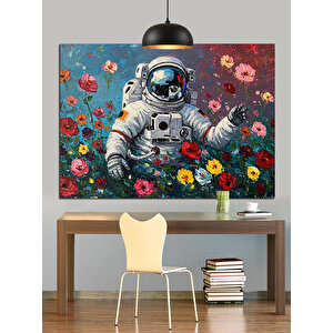 Çiçekli Uzay Giysili Astronot Dekoratif Kanvas - Mdf Ahşap Tablo 50x70 cm