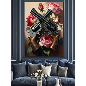 Silah Gül Çiçek Karışımı Dijital Sanat Dekoratif Kanvas - Mdf Ahşap Tablo 50x70 cm