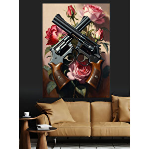 Silah Gül Çiçek Karışımı Dijital Sanat Dekoratif Kanvas - Mdf Ahşap Tablo 50x70 cm