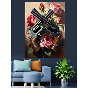 Silah Gül Çiçek Karışımı Dijital Sanat Dekoratif Kanvas - Mdf Ahşap Tablo 50x70 cm