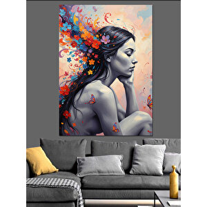 Soyut Renkli Çiçek Saçlı Kadın Dekoratif Kanvas - Mdf Ahşap Tablo 35x50 cm