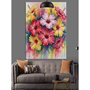 Renkli Çiçek Buketi Suluboya Sanatı Dekoratif Kanvas - Mdf Ahşap Tablo 50x70 cm