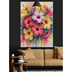 Renkli Çiçek Buketi Suluboya Sanatı Dekoratif Kanvas - Mdf Ahşap Tablo 50x70 cm
