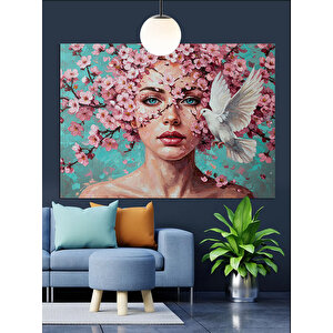 Çiçekli Yüz Kadın Sanat Dekoratif Kanvas - Mdf Ahşap Tablo 70x100 cm