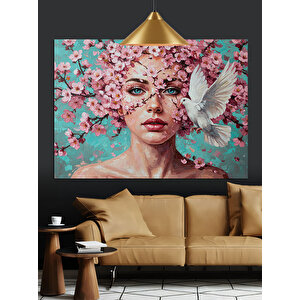 Çiçekli Yüz Kadın Sanat Dekoratif Kanvas - Mdf Ahşap Tablo 70x100 cm