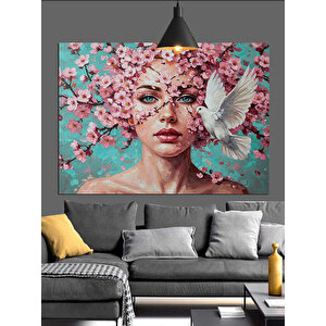 Çiçekli Yüz Kadın Sanat Dekoratif Kanvas - Mdf Ahşap Tablo 70x100 cm