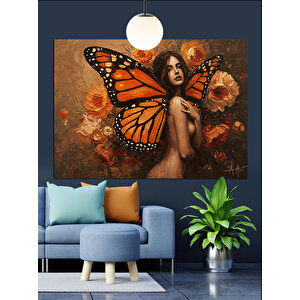Kelebek Kadın Ve Çiçekler Dekoratif Kanvas - Mdf Ahşap Tablo 70x100 cm