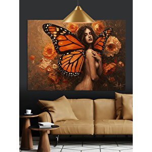 Kelebek Kadın Ve Çiçekler Dekoratif Kanvas - Mdf Ahşap Tablo 70x100 cm