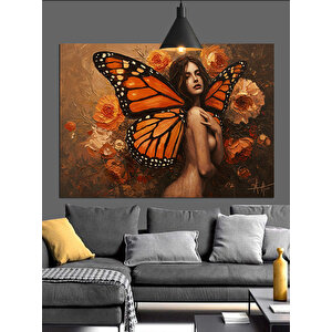 Kelebek Kadın Ve Çiçekler Dekoratif Kanvas - Mdf Ahşap Tablo 70x100 cm