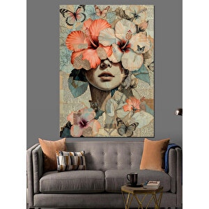 Yüzü Çiçeklerle Kaplı Kadın Silüeti Dekoratif Kanvas - Mdf Ahşap Tablo 100x140 cm