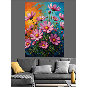 Parlak Renkli Tropikal Çiçekler Dekoratif Kanvas - Mdf Ahşap Tablo 35x50 cm