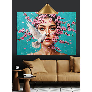 Çiçekli Yüz Kelebekler Kadın Dekoratif Kanvas - Mdf Ahşap Tablo 50x70 cm