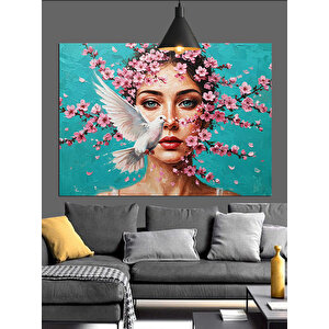 Çiçekli Yüz Kelebekler Kadın Dekoratif Kanvas - Mdf Ahşap Tablo 50x70 cm
