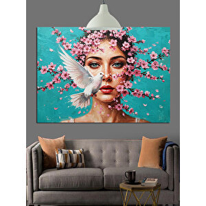 Çiçekli Yüz Kelebekler Kadın Dekoratif Kanvas - Mdf Ahşap Tablo 50x70 cm