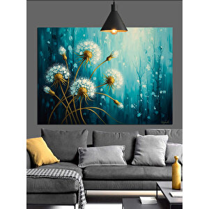 Mavi Tonlarda Karahindiba Çiçekleri Dekoratif Kanvas - Mdf Ahşap Tablo 50x70 cm