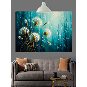 Mavi Tonlarda Karahindiba Çiçekleri Dekoratif Kanvas - Mdf Ahşap Tablo 50x70 cm