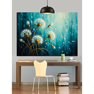 Mavi Tonlarda Karahindiba Çiçekleri Dekoratif Kanvas - Mdf Ahşap Tablo 50x70 cm