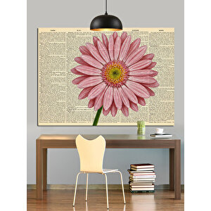 Büyük Pembe Çiçek Ve Notalı Sayfa Dekoratif Kanvas - Mdf Ahşap Tablo 25x35 cm