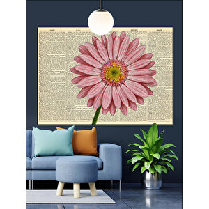 Büyük Pembe Çiçek Ve Notalı Sayfa Dekoratif Kanvas - Mdf Ahşap Tablo 25x35 cm