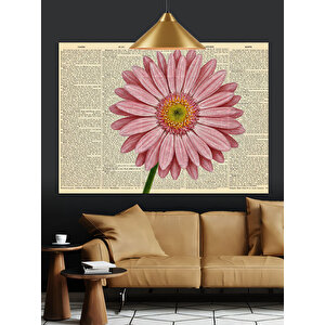 Büyük Pembe Çiçek Ve Notalı Sayfa Dekoratif Kanvas - Mdf Ahşap Tablo 25x35 cm