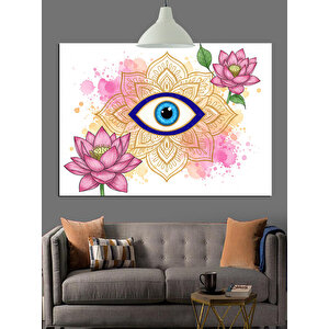 Nazar Boncuğu Göz Çiçek Motif Dekoratif Kanvas - Mdf Ahşap Tablo 100x140 cm