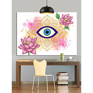 Nazar Boncuğu Göz Çiçek Motif Dekoratif Kanvas - Mdf Ahşap Tablo 100x140 cm