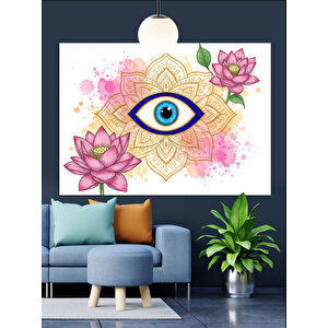 Nazar Boncuğu Göz Çiçek Motif Dekoratif Kanvas - Mdf Ahşap Tablo 100x140 cm