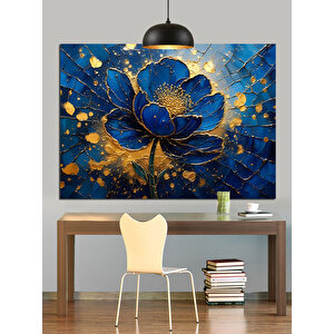 Koyu Mavi Çiçekler Sanat Dekoratif Kanvas - Mdf Ahşap Tablo 35x50 cm