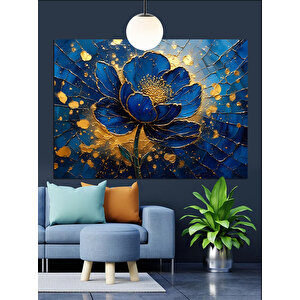 Koyu Mavi Çiçekler Sanat Dekoratif Kanvas - Mdf Ahşap Tablo 35x50 cm