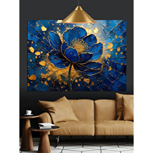 Koyu Mavi Çiçekler Sanat Dekoratif Kanvas - Mdf Ahşap Tablo 35x50 cm