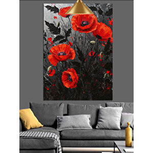 Kırmızı Gelincik Çiçek Tarlası Koyu Fon Dekoratif Kanvas - Mdf Ahşap Tablo 25x35 cm