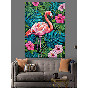 Tropikal Flamingo Ve Çiçekler Dekoratif Kanvas - Mdf Ahşap Tablo 100x140 cm