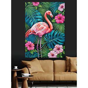 Tropikal Flamingo Ve Çiçekler Dekoratif Kanvas - Mdf Ahşap Tablo 100x140 cm