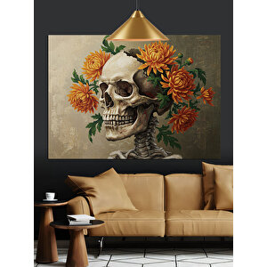 Kafatası Çiçekler Gotik Sanat Dekoratif Kanvas - Mdf Ahşap Tablo 100x140 cm