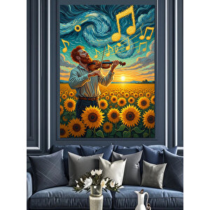 Müzik Notaları Güneş Çiçekleri Dekoratif Kanvas - Mdf Ahşap Tablo 50x70 cm