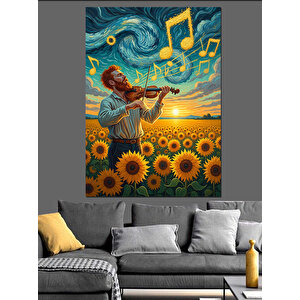 Müzik Notaları Güneş Çiçekleri Dekoratif Kanvas - Mdf Ahşap Tablo 50x70 cm