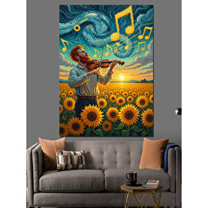 Müzik Notaları Güneş Çiçekleri Dekoratif Kanvas - Mdf Ahşap Tablo 50x70 cm