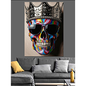 Renkli Çiçekli Şeker Kafatası Dekoratif Kanvas - Mdf Ahşap Tablo 50x70 cm