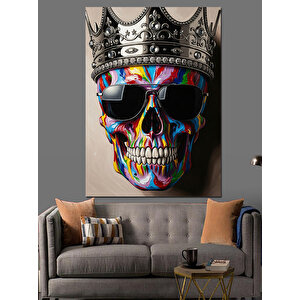 Renkli Çiçekli Şeker Kafatası Dekoratif Kanvas - Mdf Ahşap Tablo 50x70 cm